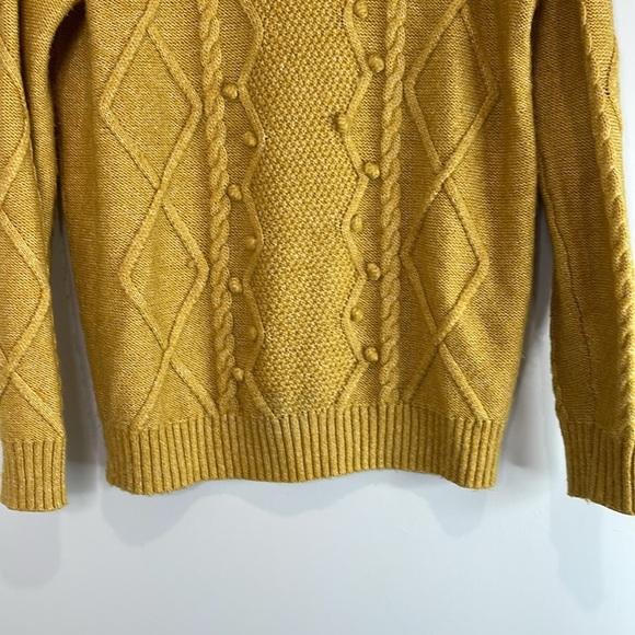 Rickis Popcorn Cable Knit Sweater Mustard Yellow Pullover Long Sleeve Crewneck M - Picture 4 of 11